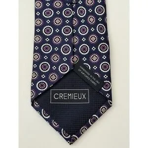 Daniel CREMIEUX 100% Silk Tie Blue Purple White Floral Geometric USA Made EUC