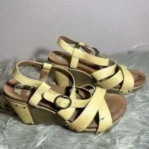 DANSKO Frida Taupe Leather Ankle Strap Studded Wedge Heel Sandals Size EU39/