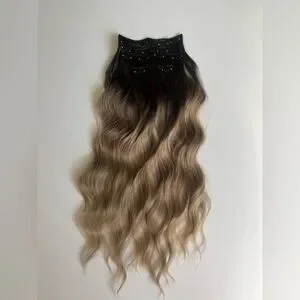 Dark Brown Ashy Blonde Balayage Clip in hair Extensions