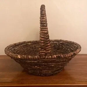 Dark Brown Woven Handled Oval Rustic Open Basket
