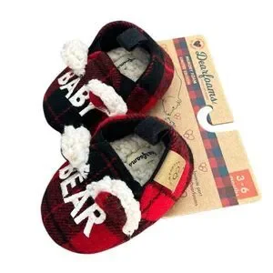 Dearfoams Baby Bear Slippers - Plaid Size 3-6 Months NWT