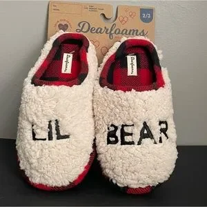 Dearfoams Lil Bear Kids Sherpa Clog Cozy Winter Holiday Christmas Slipper