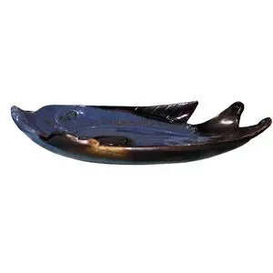 Decorative Ceramic Fish Plate Blue & Gray Glazed Ocean Fish Decor 10 × 8
