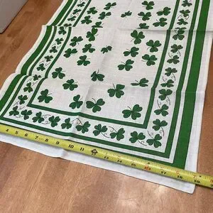 Decorative Vintage Pure Linen Irish Shamrock Tea Towel Wall Hanging Table Runner