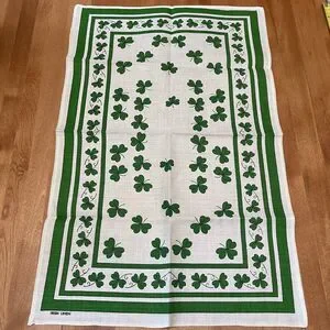 Decorative Vintage Pure Linen Irish Shamrock Tea Towel Wall Hanging Table Runner