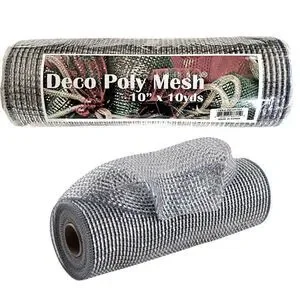 Deluxe Wide Platinum Silver Foil Mesh Ribbon Size 10 inch x 30 Feet 1 Roll