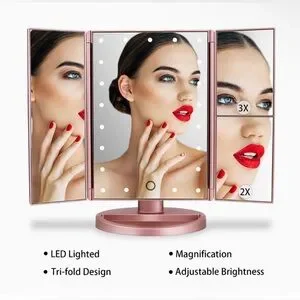 DeWeisn Trifold Lighted Vanity Mirror Makeup Cosmetic Dimmable Magnifying EUC