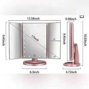 DeWeisn Trifold Lighted Vanity Mirror Makeup Cosmetic Dimmable Magnifying EUC