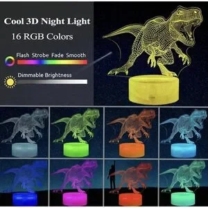 Dinosaur Night Light LAMP 3d Illusion 7 Colors Changing Lamp with Base-4 Dinos
