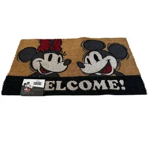 Disney Mickey Minnie Mouse Welcome Coir Door Mat One Size Brown Black Red