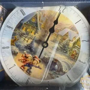 Disney Mickey & Minnie Sweetheart Holiday Thomas Kinkade Glass Wall Clock