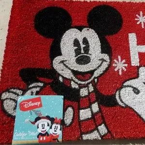 Disney Mickey Mouse Christmas Ho Outdoor Coir Welcome Mat Merry Red White 18x28