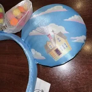 Disney Parks Pixar UP Clouds Flying House Minnie Ears Headband Grape Soda Badge