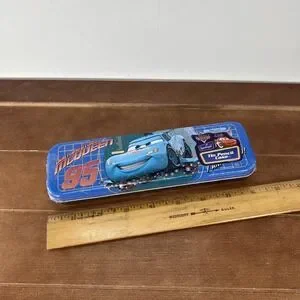 Disney Pixar Cars Lightning McQueen Blue Tin Pencil Case NEW