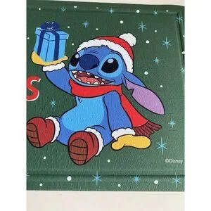 Disney Stitch 18x30” Welcome Rubber Doormat Merry Christmas Santa Hat NEW