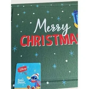 Disney Stitch 18x30” Welcome Rubber Doormat Merry Christmas Santa Hat NEW