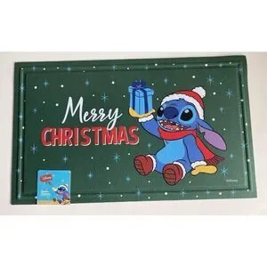 Disney Stitch 18x30” Welcome Rubber Doormat Merry Christmas Santa Hat NEW