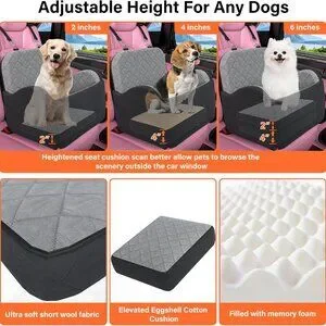 Dog Booster Car Seat 6in Memory Foam Adjustable Booster Cushion For Small/Mediu