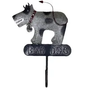 Dog Leash Key Holder 1-Hook Wall Hanger Bad Dog Metal Signage Spike Devil