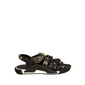 Dolce & Gabbana Black Leather Studded Slides Sandals Shoes