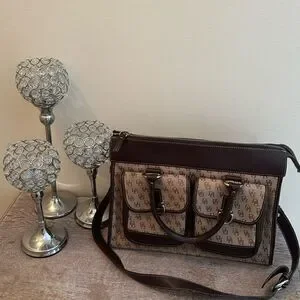 Dooney & Bourke Double Pocket Canvas Tote with Leather Trim- Tan/Brown