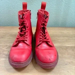 Dr. Marten's Red Kids Combat Lace Up Leather Boots With Size Zipper Youth Size 3