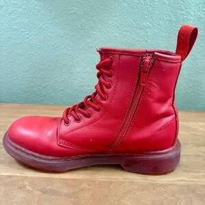 Dr. Marten's Red Kids Combat Lace Up Leather Boots With Size Zipper Youth Size 3