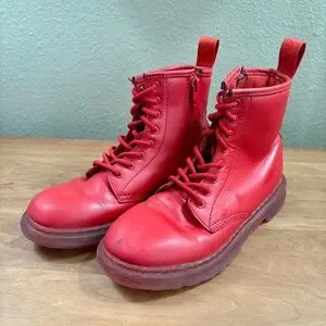 Dr. Marten's Red Kids Combat Lace Up Leather Boots with Size Zipper Youth size 3