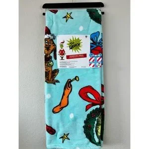 Dr Seuss The Grinch Teal Christmas‎ Blanket 50x60