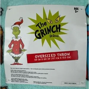 Dr Seuss The Grinch Teal Christmas‎ Blanket 50x60