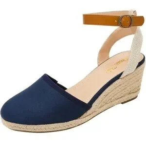 Dream Pairs Blue and Tan Espadrille Wedges