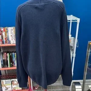 Duluth Trading Co Blue Cardigan Sweater With Ribbed Texture
