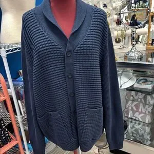 Duluth Trading Co Blue Cardigan Sweater With Ribbed Texture