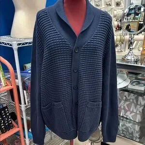 Duluth Trading Co Blue Cardigan Sweater with Ribbed Texture