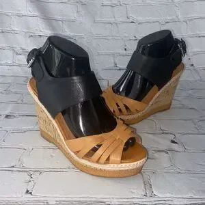 DV by Dolce Vita Jaslyn Two Tone Black Brown Wedge Sandal Size 7.5