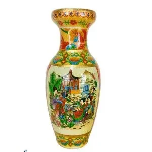 Early 1900s Japanese Geisha Satsuma Hand Painted Porcelain Gold Guild Vase 8"