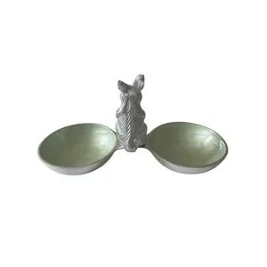 Easter Pewter Rabbit Green With 2 Enamel Jewelry Trinket Candy Bowls/Trays