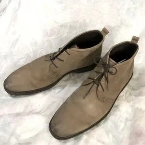 Ecco Chukka Boots Distressed Nubuck Leather Tan Shock Point Sole 45EU 11-11.5 US