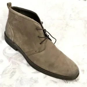 Ecco Chukka Boots Distressed Nubuck Leather Tan Shock Point Sole 45EU 11-11.5 US