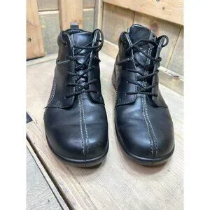 Ecco Womens Ankle Boots Booties Leather Black 38 US7-7.5 Lace Up Gore-Tex