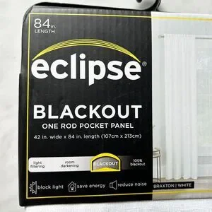 Eclipse Braxton Blackout Curtain White-One Rod Pocket Panel 42" Wide X 84" Long