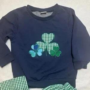 EEUC Boys St. Patrick’s Day Appliqué Shamrock Pullover And Gingham Pants 18/24mo