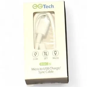 EGTech Micro USB Cable Lot 2 Pack White 3FT + Yellow 9FT Fast Charge Android