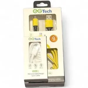 EGTech Micro USB Cable Lot 2 Pack White 3FT + Yellow 9FT Fast Charge Android