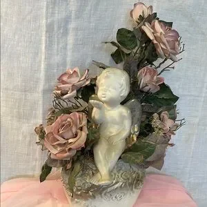 Elegant Cherub and Rose Arrangement - Ivory and Pink