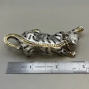 Elegant Silver And Gold Leopard Brooch