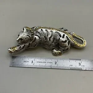 Elegant Silver And Gold Leopard Brooch