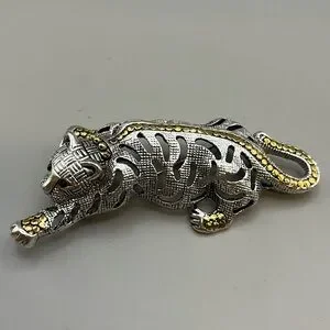 Elegant Silver and Gold Leopard Brooch