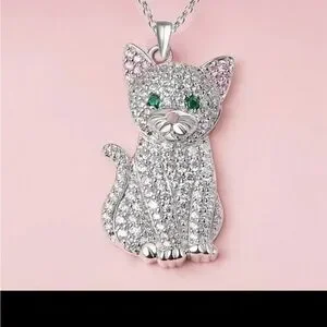 Elegant Silver Cat Necklace NWT