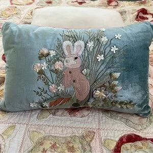Embroidered Bunny Velvet Pillow